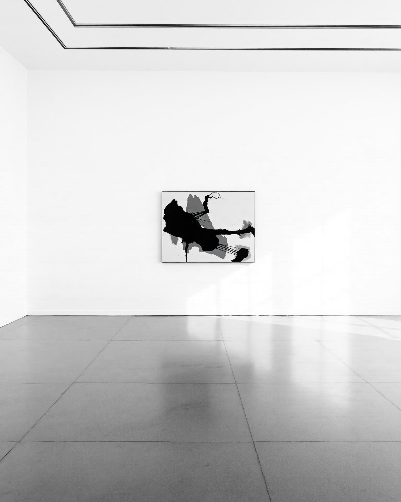 A single artwork on a stark white gallery wall
